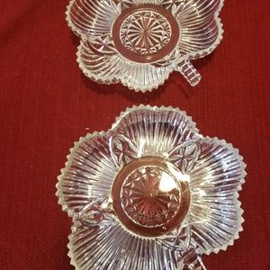 Set of 2 Cut Glass Clover Dishes
